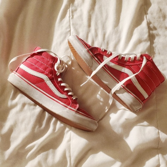 vans red high tops womens